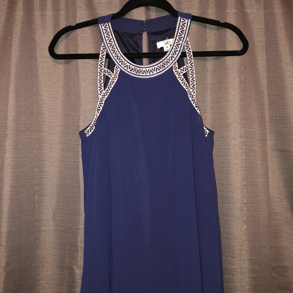 Navy dress with print collar